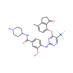 COc1cc(C(=O)NC2CCN(C)CC2)ccc1Nc1ncc(C(F)(F)F)c(Oc2ccc(C)c3c2C(=O)CC3)n1 ZINC000138445547