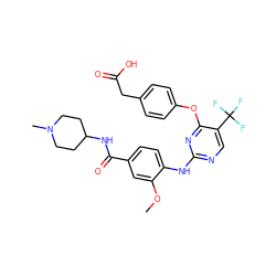 COc1cc(C(=O)NC2CCN(C)CC2)ccc1Nc1ncc(C(F)(F)F)c(Oc2ccc(CC(=O)O)cc2)n1 ZINC000148440690