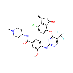 COc1cc(C(=O)NC2CCN(C)CC2)ccc1Nc1ncc(C(F)(F)F)c(Oc2ccc(Cl)c3c2C(=O)C[C@@H]3C)n1 ZINC000145958198