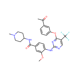 COc1cc(C(=O)NC2CCN(C)CC2)ccc1Nc1ncc(C(F)(F)F)c(Oc2cccc(C(C)=O)c2)n1 ZINC000148439599