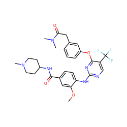 COc1cc(C(=O)NC2CCN(C)CC2)ccc1Nc1ncc(C(F)(F)F)c(Oc2cccc(CC(=O)N(C)C)c2)n1 ZINC000148450441