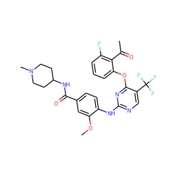 COc1cc(C(=O)NC2CCN(C)CC2)ccc1Nc1ncc(C(F)(F)F)c(Oc2cccc(F)c2C(C)=O)n1 ZINC000148452569