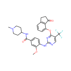 COc1cc(C(=O)NC2CCN(C)CC2)ccc1Nc1ncc(C(F)(F)F)c(Oc2cccc3c2C(=O)CC3)n1 ZINC000145961922