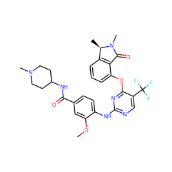 COc1cc(C(=O)NC2CCN(C)CC2)ccc1Nc1ncc(C(F)(F)F)c(Oc2cccc3c2C(=O)N(C)[C@@H]3C)n1 ZINC000146007186