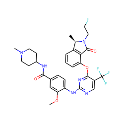 COc1cc(C(=O)NC2CCN(C)CC2)ccc1Nc1ncc(C(F)(F)F)c(Oc2cccc3c2C(=O)N(CCF)[C@@H]3C)n1 ZINC000138445165