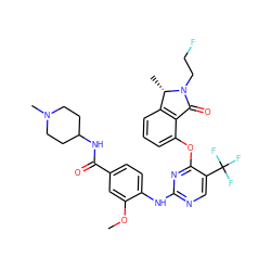 COc1cc(C(=O)NC2CCN(C)CC2)ccc1Nc1ncc(C(F)(F)F)c(Oc2cccc3c2C(=O)N(CCF)[C@H]3C)n1 ZINC000138445289