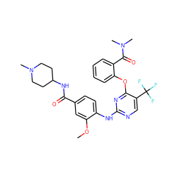 COc1cc(C(=O)NC2CCN(C)CC2)ccc1Nc1ncc(C(F)(F)F)c(Oc2ccccc2C(=O)N(C)C)n1 ZINC000148451710