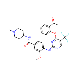 COc1cc(C(=O)NC2CCN(C)CC2)ccc1Nc1ncc(C(F)(F)F)c(Oc2ccccc2C(C)=O)n1 ZINC000148452352