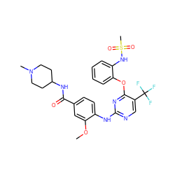 COc1cc(C(=O)NC2CCN(C)CC2)ccc1Nc1ncc(C(F)(F)F)c(Oc2ccccc2NS(C)(=O)=O)n1 ZINC000142845866