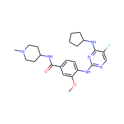 COc1cc(C(=O)NC2CCN(C)CC2)ccc1Nc1ncc(F)c(NC2CCCC2)n1 ZINC000299857619