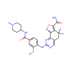 COc1cc(C(=O)NC2CCN(C)CC2)ccc1Nc1ncc2c(n1)-c1noc(C(N)=O)c1C(C)(C)C2 ZINC000199439560