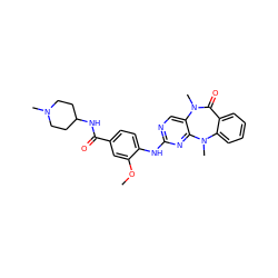 COc1cc(C(=O)NC2CCN(C)CC2)ccc1Nc1ncc2c(n1)N(C)c1ccccc1C(=O)N2C ZINC000066098542