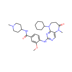 COc1cc(C(=O)NC2CCN(C)CC2)ccc1Nc1ncc2c(n1)N(C1CCCCC1)CCC(=O)N2C ZINC000061969127