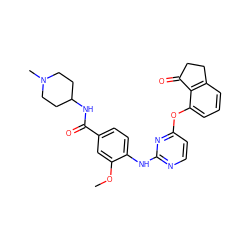 COc1cc(C(=O)NC2CCN(C)CC2)ccc1Nc1nccc(Oc2cccc3c2C(=O)CC3)n1 ZINC000145983858