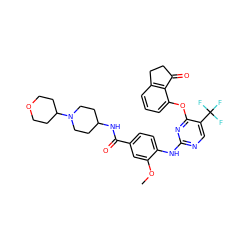 COc1cc(C(=O)NC2CCN(C3CCOCC3)CC2)ccc1Nc1ncc(C(F)(F)F)c(Oc2cccc3c2C(=O)CC3)n1 ZINC000145962115