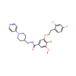 COc1cc(C(=O)NCC2CCN(c3ccncc3)CC2)cc(OCCc2ccc(Cl)cc2Cl)c1Br ZINC000003989403