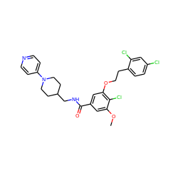 COc1cc(C(=O)NCC2CCN(c3ccncc3)CC2)cc(OCCc2ccc(Cl)cc2Cl)c1Cl ZINC000014953541