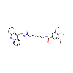 COc1cc(C(=O)NCCCCCC(=O)NNc2c3c(nc4ccccc24)CCCC3)cc(OC)c1OC ZINC000014953159