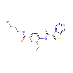 COc1cc(C(=O)NCCCO)ccc1NC(=O)c1csc2cncnc12 ZINC000113651413