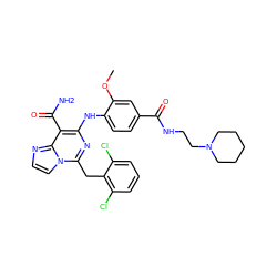 COc1cc(C(=O)NCCN2CCCCC2)ccc1Nc1nc(Cc2c(Cl)cccc2Cl)n2ccnc2c1C(N)=O ZINC000200855884