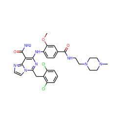 COc1cc(C(=O)NCCN2CCN(C)CC2)ccc1Nc1nc(Cc2c(Cl)cccc2Cl)n2ccnc2c1C(N)=O ZINC000200847357