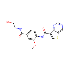 COc1cc(C(=O)NCCO)ccc1NC(=O)c1csc2cncnc12 ZINC000113651530