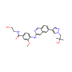 COc1cc(C(=O)NCCO)ccc1Nc1cc2cc(-c3cnn(CC(C)(C)O)c3)ccc2cn1 ZINC000207771231