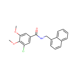 COc1cc(C(=O)NCc2cccc3ccccc23)cc(Cl)c1OC ZINC000000667537