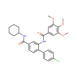 COc1cc(C(=O)Nc2cc(C(=O)NC3CCCCC3)ccc2-c2ccc(Cl)cc2)cc(OC)c1OC ZINC000013444945