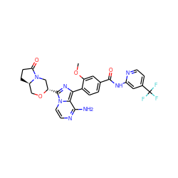 COc1cc(C(=O)Nc2cc(C(F)(F)F)ccn2)ccc1-c1nc([C@H]2CN3C(=O)CC[C@@H]3CO2)n2ccnc(N)c12 ZINC000145539643