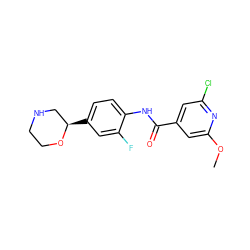 COc1cc(C(=O)Nc2ccc([C@@H]3CNCCO3)cc2F)cc(Cl)n1 ZINC000149916684