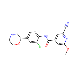 COc1cc(C(=O)Nc2ccc([C@H]3CNCCO3)cc2Cl)cc(C#N)n1 ZINC000149918422