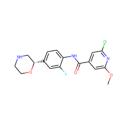 COc1cc(C(=O)Nc2ccc([C@H]3CNCCO3)cc2F)cc(Cl)n1 ZINC000149916894