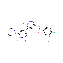 COc1cc(C(=O)Nc2cnc(C)c(-c3cc(N4CCOCC4)c(=O)n(C)c3)c2)ccc1F ZINC000225965027