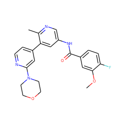 COc1cc(C(=O)Nc2cnc(C)c(-c3ccnc(N4CCOCC4)c3)c2)ccc1F ZINC000220680206