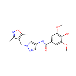 COc1cc(C(=O)Nc2cnn(Cc3c(C)noc3C)c2)cc(OC)c1O ZINC000116674415