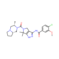 COc1cc(C(=O)Nc2n[nH]c3c2CN(C(=O)N2C[C@@H]4CCCN4C[C@@H]2C)C3(C)C)ccc1Cl ZINC000114180642