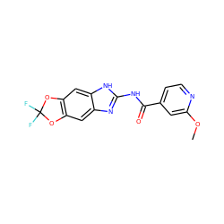 COc1cc(C(=O)Nc2nc3cc4c(cc3[nH]2)OC(F)(F)O4)ccn1 ZINC000299819795