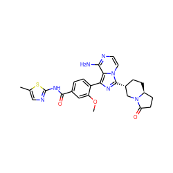 COc1cc(C(=O)Nc2ncc(C)s2)ccc1-c1nc([C@@H]2CC[C@H]3CCC(=O)N3C2)n2ccnc(N)c12 ZINC000145583630