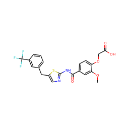 COc1cc(C(=O)Nc2ncc(Cc3cccc(C(F)(F)F)c3)s2)ccc1OCC(=O)O ZINC000043009973