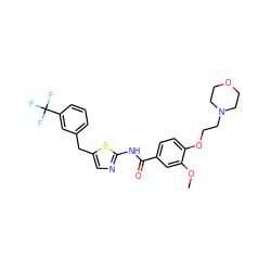 COc1cc(C(=O)Nc2ncc(Cc3cccc(C(F)(F)F)c3)s2)ccc1OCCN1CCOCC1 ZINC000043023735