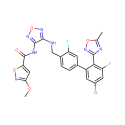 COc1cc(C(=O)Nc2nonc2NCc2ccc(-c3cc(Cl)cc(F)c3-c3noc(C)n3)cc2F)on1 ZINC000049766797