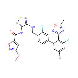 COc1cc(C(=O)Nc2nsnc2NCc2ccc(-c3cc(Cl)cc(F)c3-c3noc(C)n3)cc2F)on1 ZINC000049762203