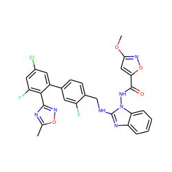 COc1cc(C(=O)Nn2c(NCc3ccc(-c4cc(Cl)cc(F)c4-c4noc(C)n4)cc3F)nc3ccccc32)on1 ZINC000049757168