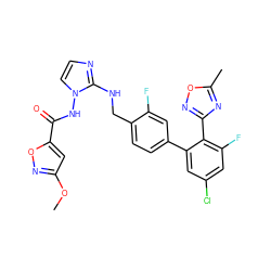 COc1cc(C(=O)Nn2ccnc2NCc2ccc(-c3cc(Cl)cc(F)c3-c3noc(C)n3)cc2F)on1 ZINC000049762113