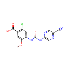 COc1cc(C(=O)O)c(Cl)cc1NC(=O)Nc1cnc(C#N)cn1 ZINC000063298427