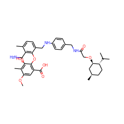 COc1cc(C(=O)O)c(Oc2c(CNc3ccc(CNC(=O)CO[C@@H]4C[C@H](C)CC[C@H]4C(C)C)cc3)ccc(C)c2C(N)=O)c(O)c1C ZINC000026995513