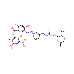 COc1cc(C(=O)O)c2c(c1C)OC(=O)c1c(C)cc(O)c(CNc3cccc(CNC(=O)CO[C@@H]4C[C@H](C)CC[C@H]4C(C)C)c3)c1O2 ZINC000027073450