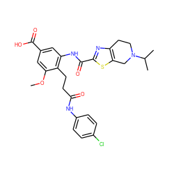 COc1cc(C(=O)O)cc(NC(=O)c2nc3c(s2)CN(C(C)C)CC3)c1CCC(=O)Nc1ccc(Cl)cc1 ZINC000073156056