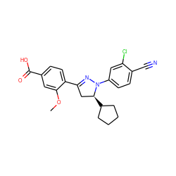 COc1cc(C(=O)O)ccc1C1=NN(c2ccc(C#N)c(Cl)c2)[C@@H](C2CCCC2)C1 ZINC000058575004